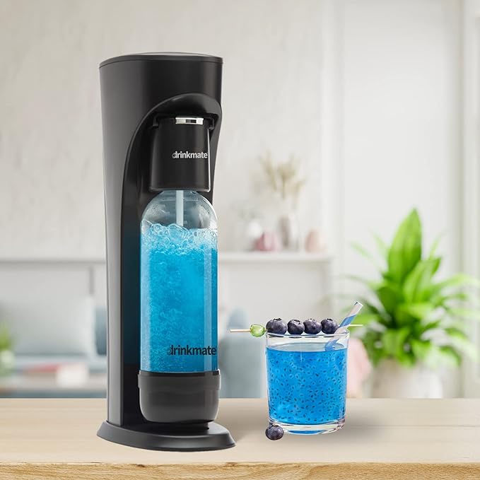 Drinkmate OmniFizz Sparkling Water Maker & Soda Streaming Machine | Carbonates Any Drink | SPECIAL BUNDLE | Includes 60L CO2 Cartridge + Two BPA-Free Bottles (Matte Black)