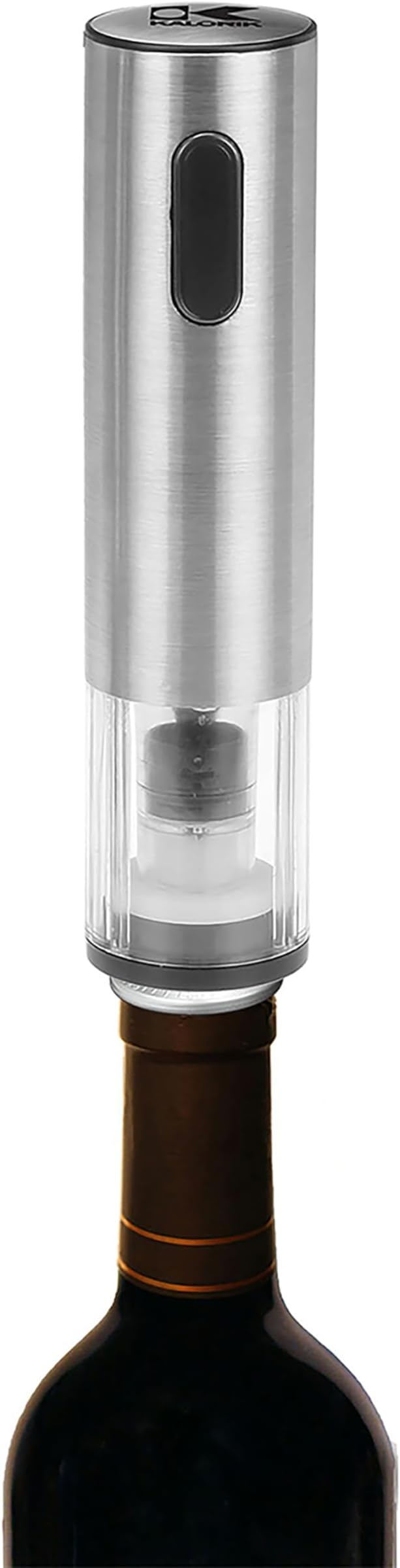 Kalorik Electric Wine Opener Wine Lovers Set Includes Bottle Opener Wine Pourer Preserver and 2 Stoppers Foil Cutter and Charging Base, Stainless Steel
