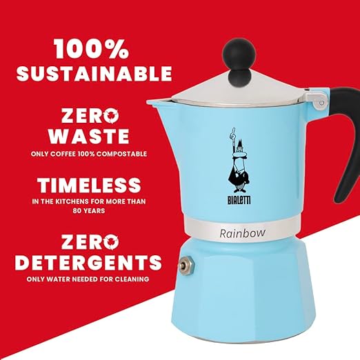 Bialetti 5043 Rainbow Espresso Maker, Light Blue