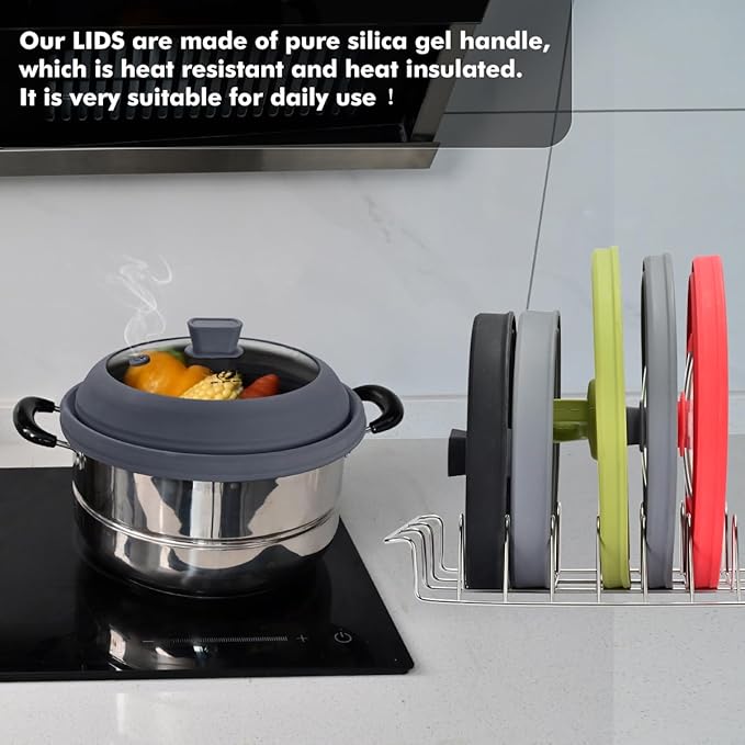 Microwave Splatter Cover Glass Splatter Guard Lid with Collapsible Silicone for Food Pot Plate Cover 10.8 inch Light Grey