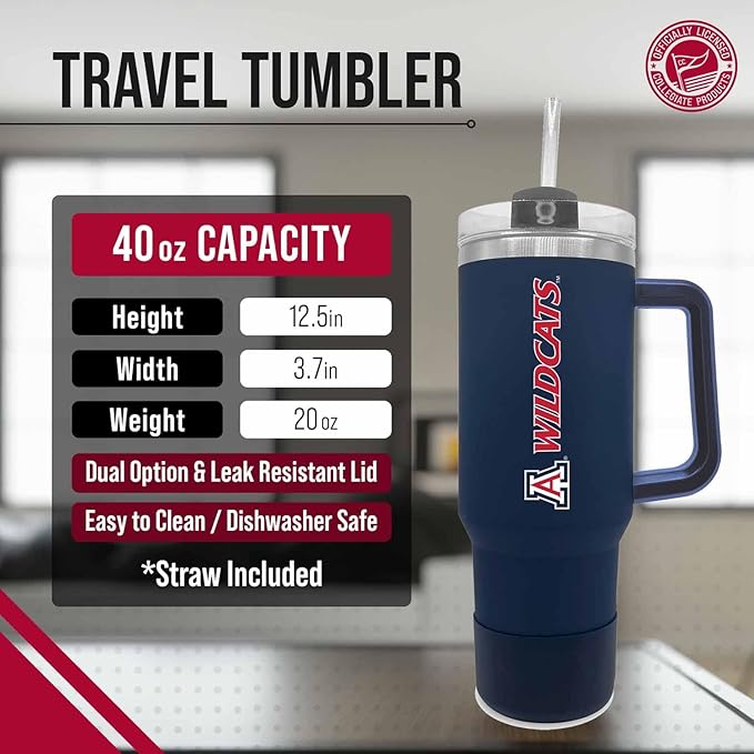 Campus Colors College & University 40 oz Travel Tumbler With Handle - Dual Option Lid With Straw - Vacuum Insulated Stainless Steel (Ole Miss Rebels - Navy)