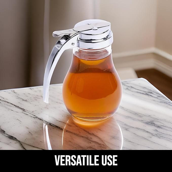 Glass Syrup Dispenser - 14 Oz Syrup & Honey Dispensers - Maple Syrup Dispenser for Honey - Large Syrups Dispenser Durable Clear Glass - Easy Pour Spout, Leak-Proof Lid