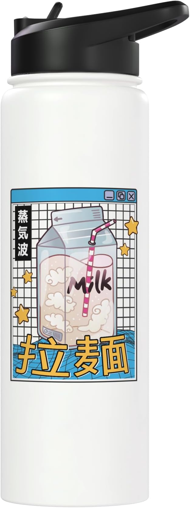 Milk Carton Digital Japan Style 80s Otaku Vaporwave Anime Stainless Steel Insulated Water Bottle