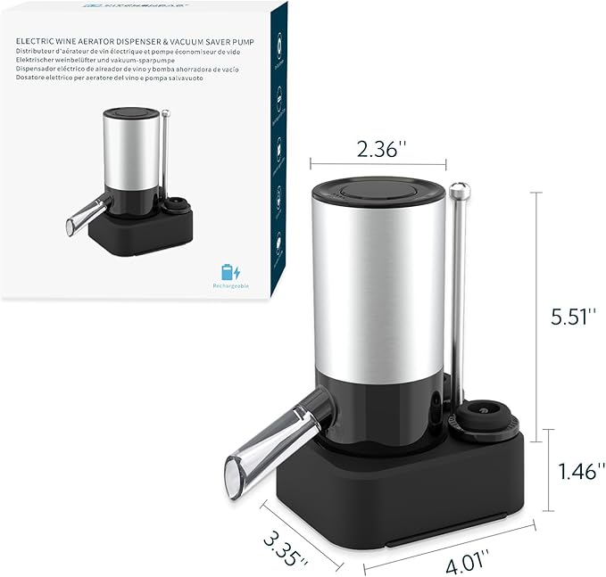 KITCHENDAO Rechargeable Electric Wine Aerator Dispenser and Luxury 3 in 1 Wine Opener with Foil Cutter