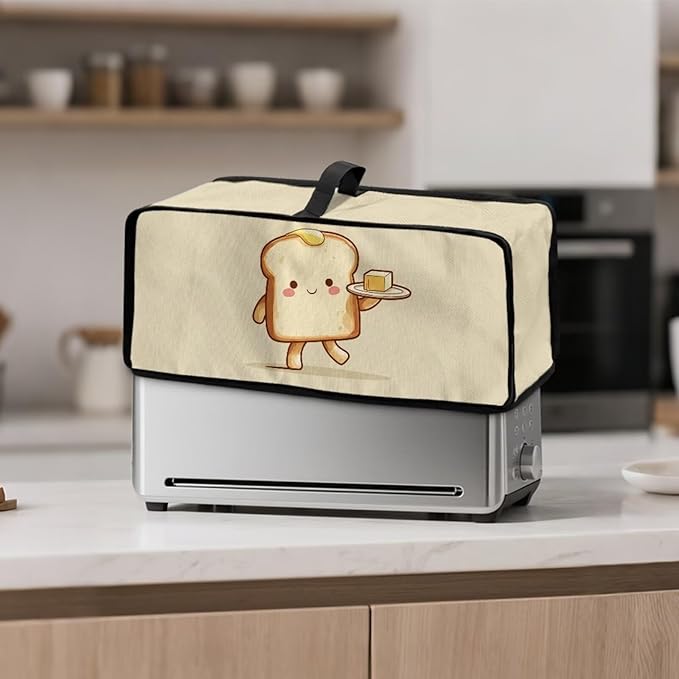 Butter Bread Print Toaster Cover 2 Slice, Fits 2-Slice Long Slot Toaster, Slim Lightweight Kitchen Small Appliance Cover, Foldable Portable and Machine Washable