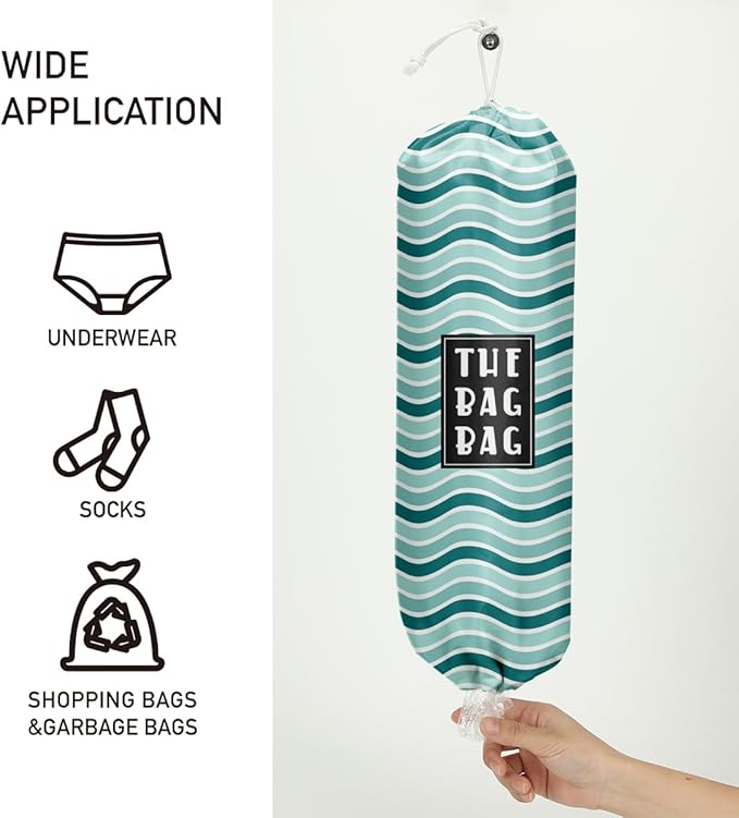 Plastic Bag Holder,Reusable And Washable Grocery Bag organizer,for Home Kitchen Travelling Camping Decor, use 1 Pack, Blue-Green Wavy Pattern Pattern