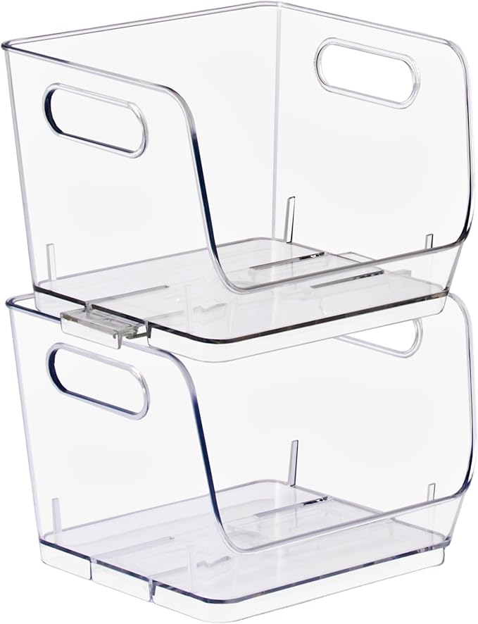 Sorbus Stackable Storage Bins Open Front, Clear Stackable Storage Bins, Pantry Bins for Storage and Organization, Acrylic Stackable Bins for Kitchen, Clear Pantry Organizer Bins (Small Square 2 Pack)