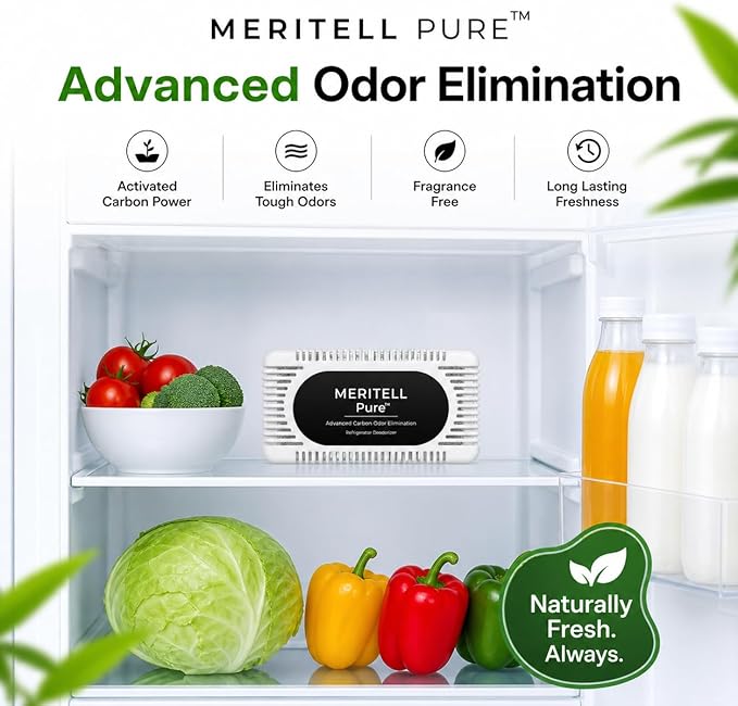 Fridge Deodorizer – Activated Charcoal Refrigerator Odor Eliminator – Long-Lasting Fridge Odor Absorber for Freezer, Cooler & Lunch Box – Baking Soda Alternative (4 PACK)