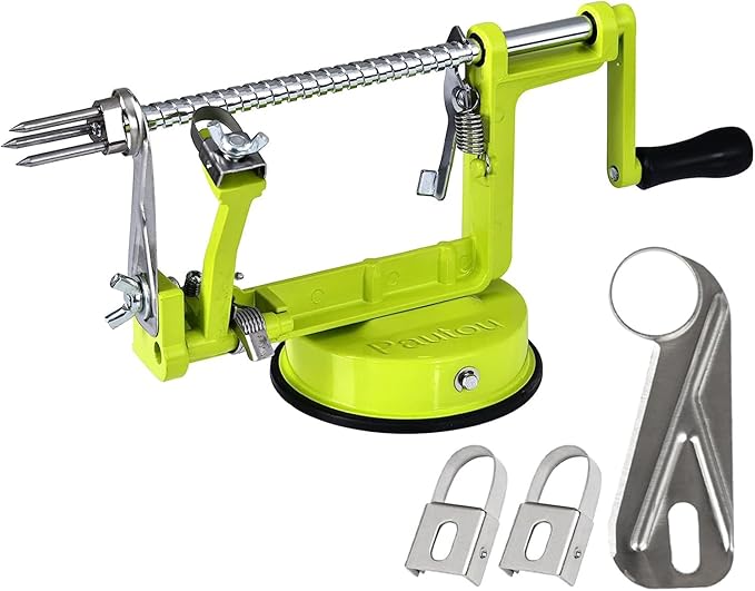Apple Peeler, Slicer Corer Potato Peelers 3 In 1, Stainless Steel Heavy Duty with Suction Cup Base And 3 Extra Blades (Green)