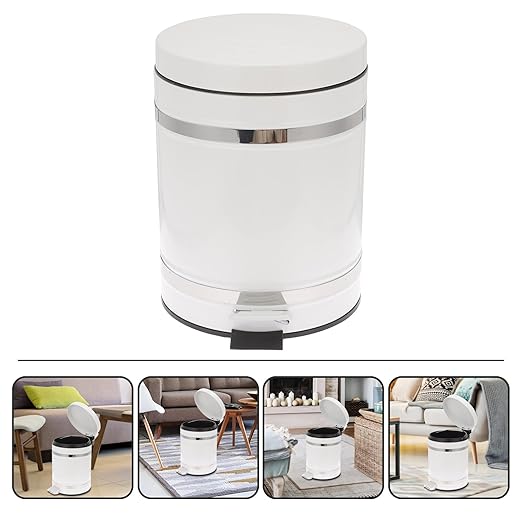 PRETYZOOM Step-on Trash Can with Lid 12l Round Roman Pattern Waste Container for Home Office Bathroom, Foot Pedal Rubbish Storage Bin with Removable Inner Bucket