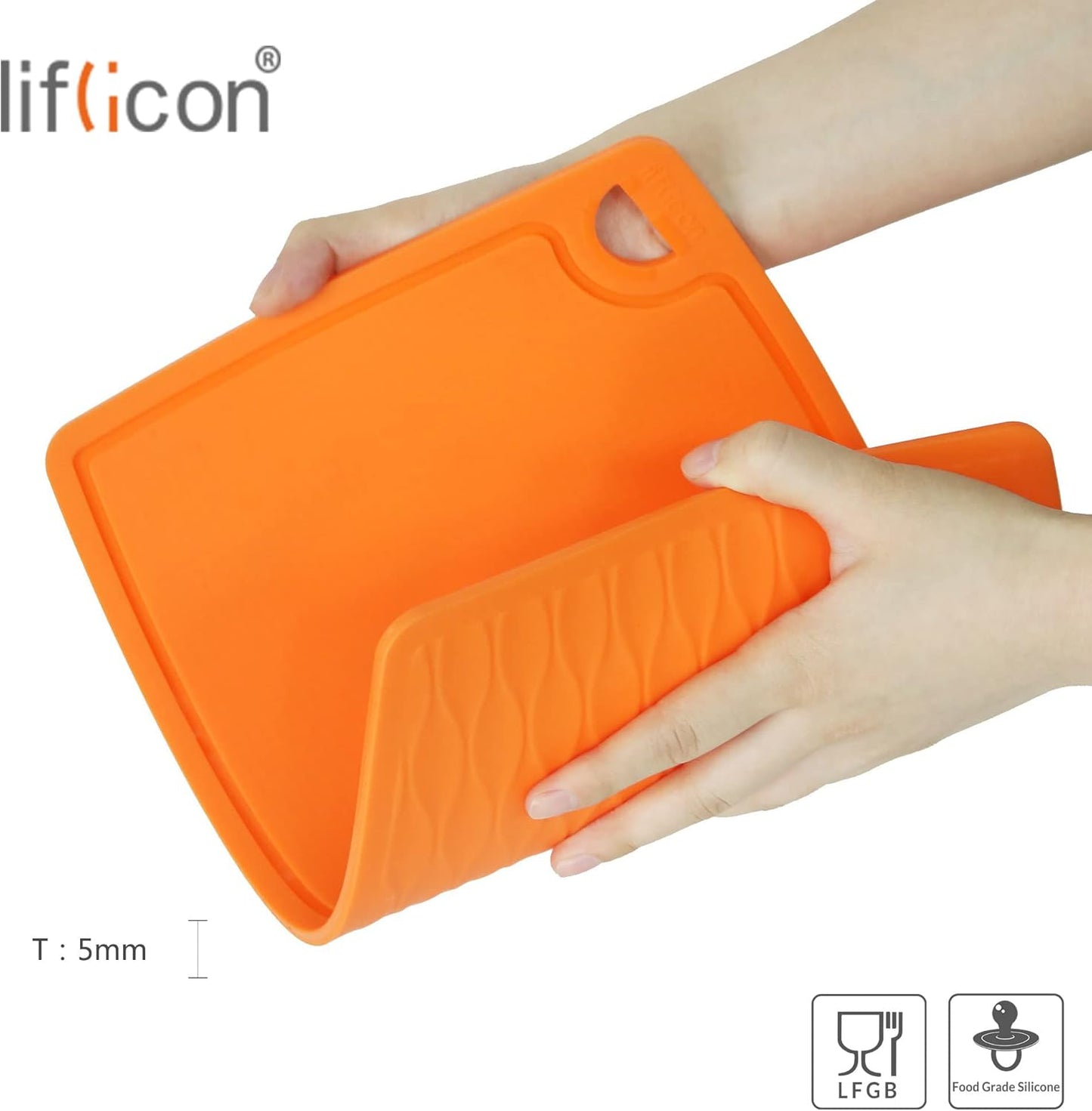 Silicone Thick Cutting Boards Mats Set of 3pcs Foldable & Flexible Design Juice Grooves Easy Grip Handle Dishwasher Safe for Kitchen,BPA free Chif-Orange