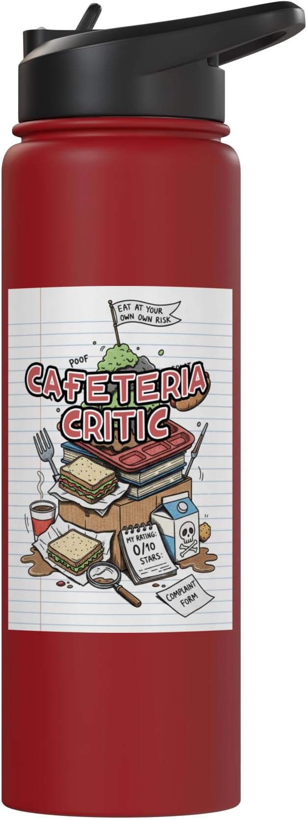 Cafeteria Critic - Student Lunch School Humor Food Chaos Stainless Steel Insulated Water Bottle