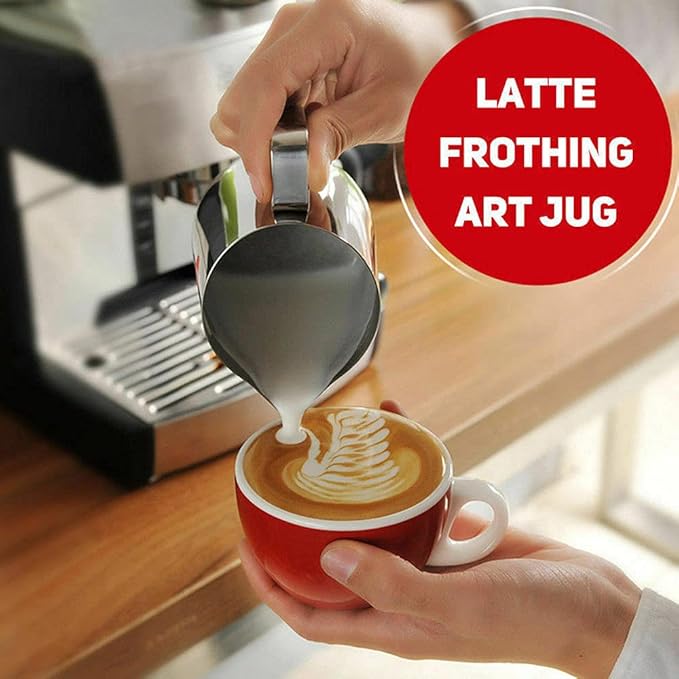 4 Pack Milk Frothing Pitcher 900ml Stainless Steel Milk Jug with Measurement Marks, 32oz Steaming Pitcher for Coffee, Cappuccino, Latte Art, Includes Art Pen, (4)