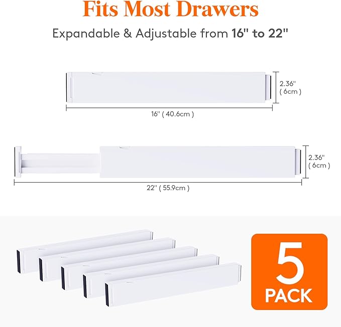 Lifewit 5 Pack Kitchen Drawer Dividers 2.36" High, 16"-22" Adjustable Drawer Organizer, Serving Tray Divided for Party Supplies, 4 PCS 15" x 10" Christmas Plastic Platters