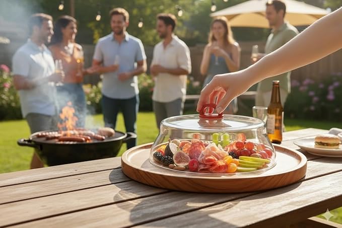 10 Inch Microwave Tempered Borosilicate Glass Plate Cover with Red Easy-Grip Silicone Handle - Unvented to Steam Food -Microwaveable/Oven/Stove Safe - Red Silicone Handle for Safe Easy Grip