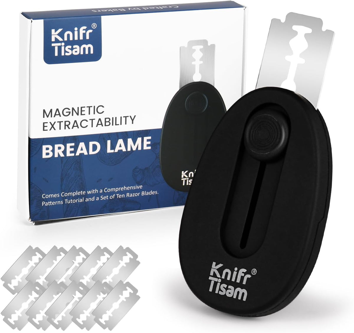 Extractable & Magnetic Bread Lame Dough Scoring Tool, Professional Sourdough Scoring Tool for Sourdough Bread Baking & Bread Making Tools 10 Razor Blades - Black