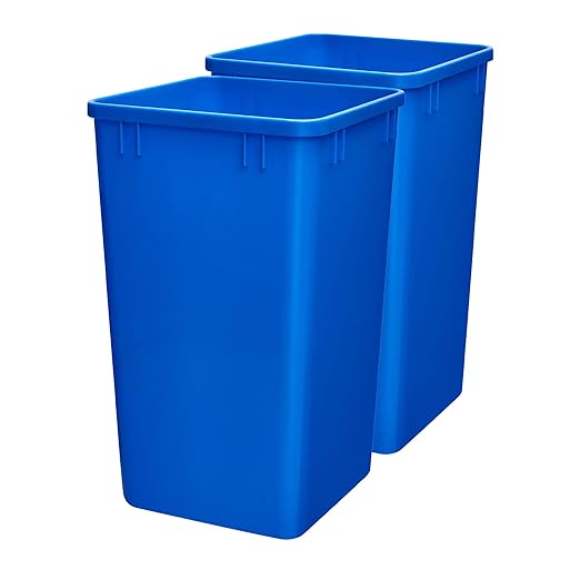 Rev-A-Shelf Polymer Replacement 27 Quart Trash Bin Recycle Waste Garbage Container for Kitchen Cabinet Pullouts, Blue, 2 Pack, RV-1024-22-2