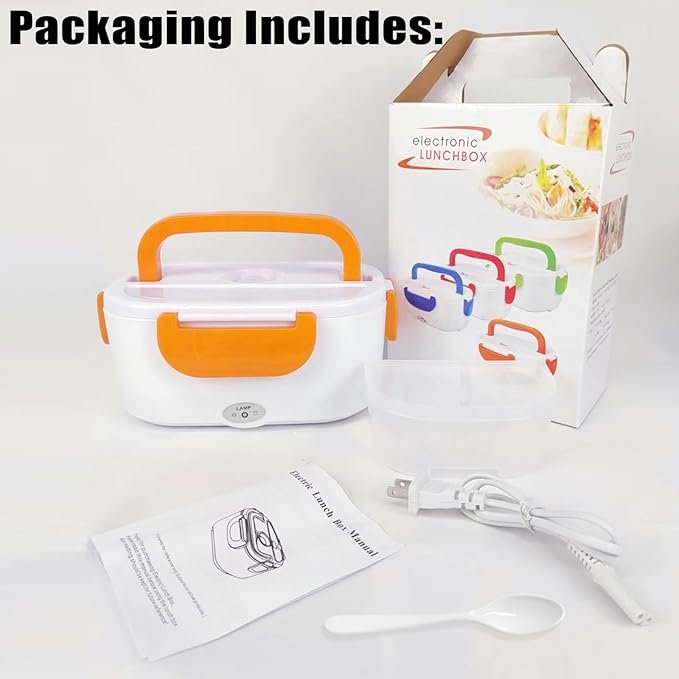 INVODA Electric Lunch Box 110V Food Heating Lunch Hot Box Portable Insulated Bento Box Electric Lunch Container for Office Travel Home (Orange)