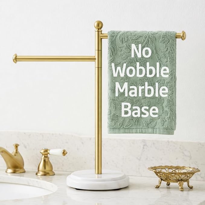 KES Anti Wobble Hand Towel Holder Stand with 2X Weighted Marble Base, Rustproof 18/8 Stainless Steel Countertop Hand Towel Stand for Bathroom, Vanity, Kitchen, Brushed Gold, BTH242-BZ