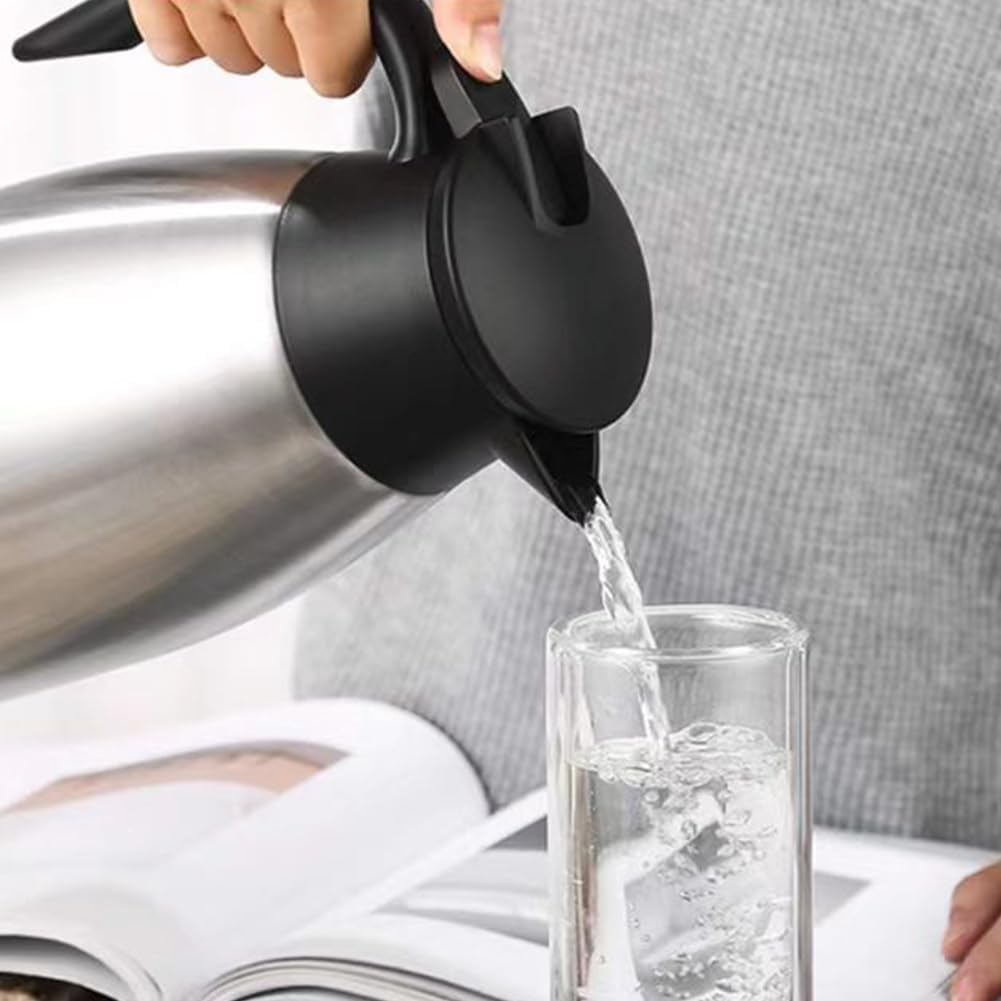 70 Oz Insulated Thermal Coffee Carafe Stainless Steel Double Walled Vacuum Coffee Thermos, Hot Water, Tea, Hot Beverage Dispenser, Keep 24 Hour Heat Retention/12 Hour Cold Retention (Sliver, 2L)
