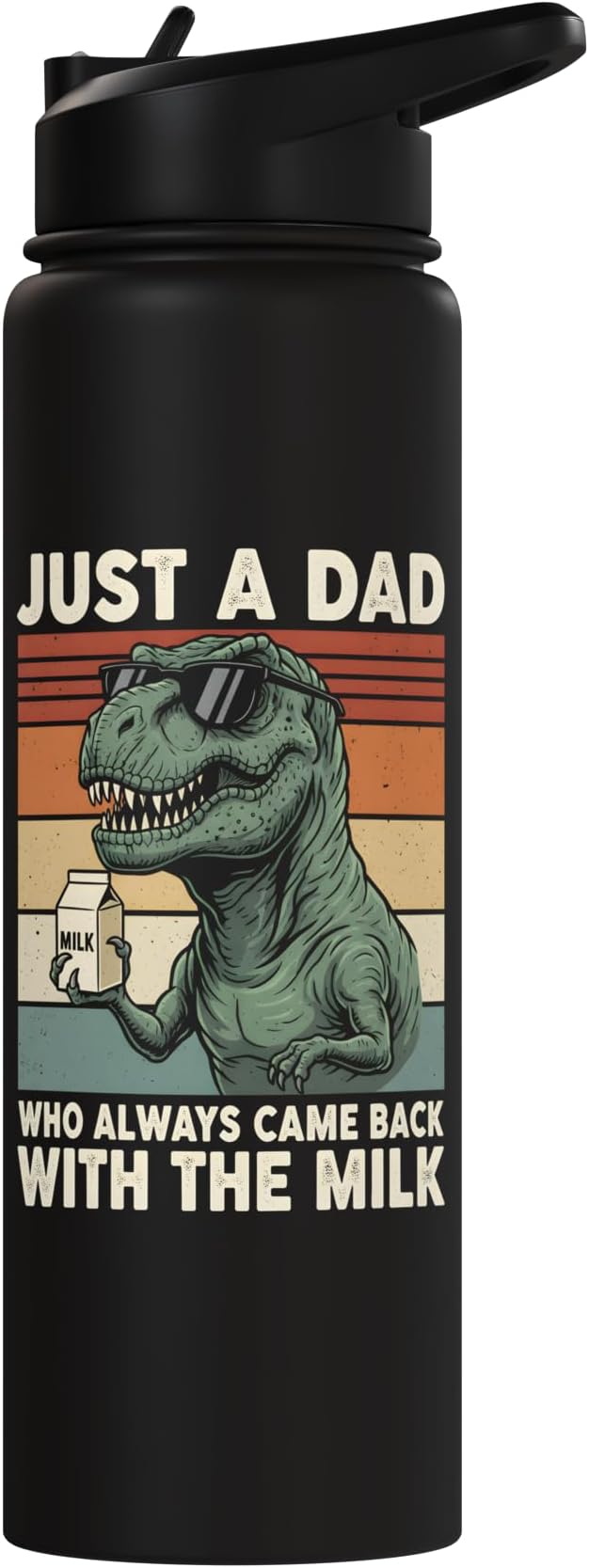 T-Rex Dad Who Always Came Back With The Milk Retro Sunset Stainless Steel Insulated Water Bottle