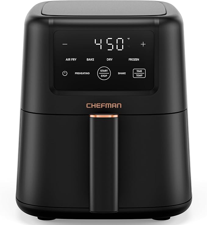 Chefman Air Fryer – 4-in-1 Slim 3.5 QT Airfryer, Air Fry, Bake, Dehydrate, Frozen, 450°F Max Temp for Extra Crispy Results in Minutes, Nonstick Ceramic Coating, Dishwasher-Safe Accessories - Black