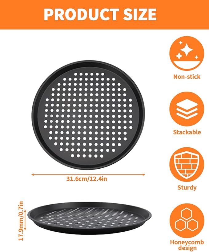 12-Inch Nonstick Pizza Pan with Holes, Perforated Carbon Steel Pizza Tray for Oven, Round Bakeware Pizza Tray for Home Restaurant Kitchen