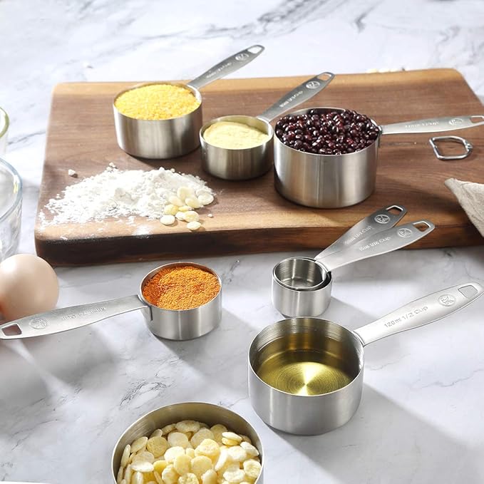 Measuring Cups and Spoons Set of 24 Piece in 18/8 Stainless Steel, Heavy Duty 8 Measuring Cups, 10 Measuring Spoons, 1 Leveler & 5 Mini Measuring Spoons Ideal for Dry and Liquid Ingredients