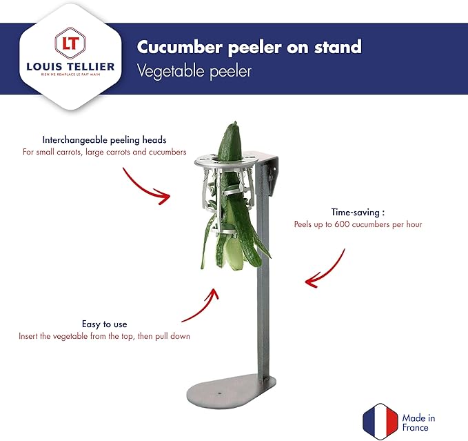 LOUIS TELLIER - Cucumber Peeler on Stand - For cucumber up to Ø2.4 in - Stainless Steel Blade - High Efficiency