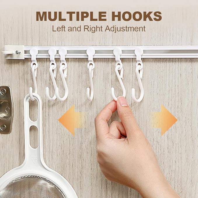 Multifunctional Slide Rail Hook,Kitchen Utensil Hanging Rack Wall Mounted Hanger,Space Saving Utensil Holder with 10 Hooks ,Sliding Track Hook No Drilling Hanger for Home Office (Length 40cm/2pcs)