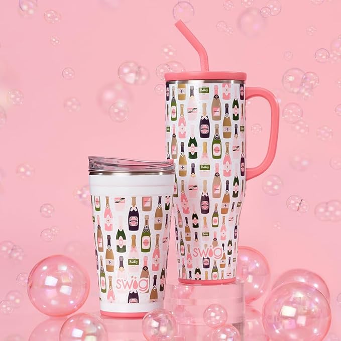 Swig Life 24oz Party Cup, Stackable Insulated Travel Coffee Tumbler with EZ Slider Lid, Cup Holder Friendly Travel, Stainless Steel 24 oz Tumbler, Reusable Mug (Bubbly)