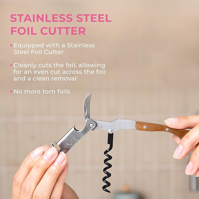 Pocket Prestige Waiters Corkscrew By Coutale Sommelier - Naturalwood - French Patented Spring-Loaded Double Lever Wine Bottle Opener for Bartenders and Gifts - Sharp Micro-Serrated Knife