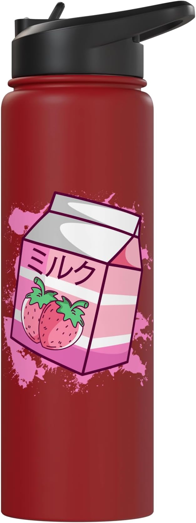 Kawaii Japanese Pink Retro 90s Strawberry Milk Carton Stainless Steel Insulated Water Bottle