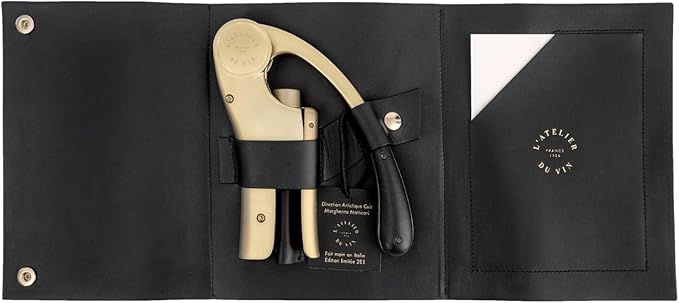 L’Atelier du Vin Oeno Motion Gold Nomad Lever Corkscrew Gift Set - Luxury Sommelier Wine Bottle Opener with Premium Black Leather Case Wine Tasting, Emblematic Wine Key Designed In France