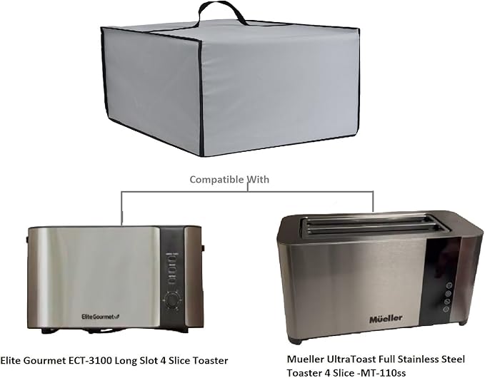 AF-WAN Heavy Duty 600D Long Slot 4 Slice Toaster Dust Cover Waterproof Anti-UV, Perfect for Elite Gourmet ECT-3100/Mueller MT-110ss (Silver)