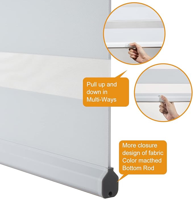 Persilux Cordless Zebra Blinds for Indoor Windows, Free-Stop Zebra Blinds Cordless, Light Filtering Sheer Shades Dual Layer for Day and Night, Zebra Roller Shades for Home (35.25" W X 47" H, White)