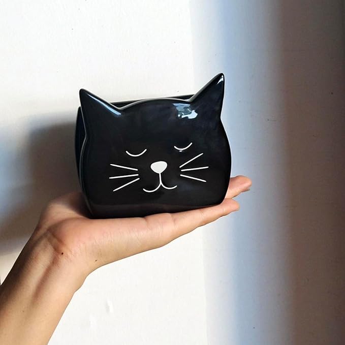 Sponge Holder for Countertop 2PCS Ceramic Sponge Caddy Cat Shape Cute Scrub Brush Dish Wand Holder for Kitchen Sink Decor Cute Kitchen Storage Accessories Ideal Gifts for Women(Black White)