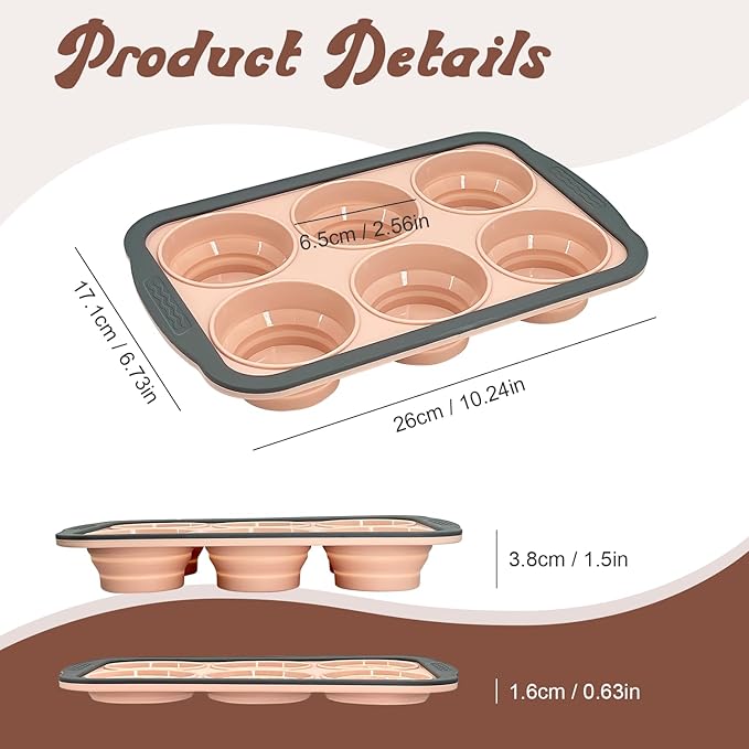Silicone Muffin Pans for Baking with Metal Frame, 6-Cup Silicone Muffin Pan, Non-BPA Nonstick Coating, Easy Release & Clean, Oven & Dishwasher Safe, Versatile for Baking, Custards & Cupcakes(Pink)