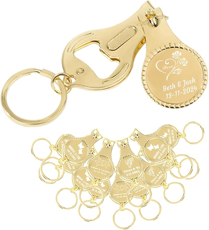 10pcs Personalized 4 in 1 Multi Function Bottle Opener, Nail Clipper, Wedding Favors Brewery, Private Customized, Gold, Multitool Gifts for Men