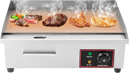 110V 3000W 22" Commercial Electric Countertop Griddle, Flat Top Grill Hot Plate BBQ Adjustable Thermostatic Control Electric Griddles Grill Stainless Steel Restaurant Grill for Kitchen