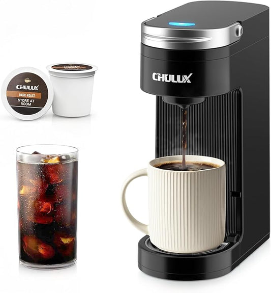 CHULUX Slim Single Serve Coffee Maker for K Cup Pod, Compact Portable Coffee Machine for Dorm, RV, Office and Travel, Matte Black