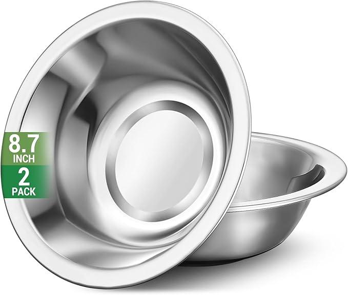 304(18/8) Stainless Steel Mixing Bowls for Kitchen, 2 Pack 8.7" 34.88 fl.oz Metal Mixing Bowls Set Stackable for Baking Serving Cooking Food Prep Storage Dishwasher Safe Lightweight