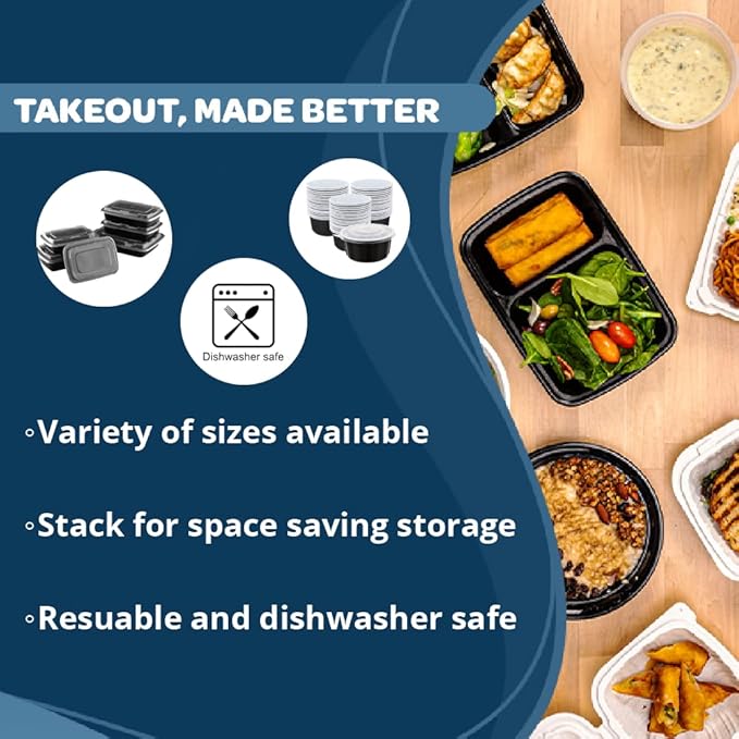 TIYA Food Containers - 16 oz Bulk 150 Pack with Lids - Rectangular Plastic To-Go Containers - Reusable, Microwavable, Dishwasher Safe - Leak-Proof for Meal Prep - BPA-Free