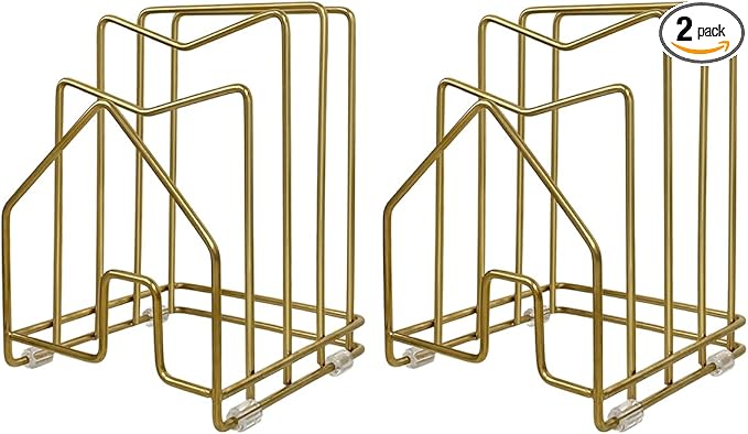 2 Pack Pot Lid Organizer Cutting Board Holder Inside Cabinet 304 Stainless Steel Pot and Pan Organizer Under Cabinet Cookie Sheet Bakeware Serving Tray Cooling Rack Stand Kitchen Countertop Matte Gold