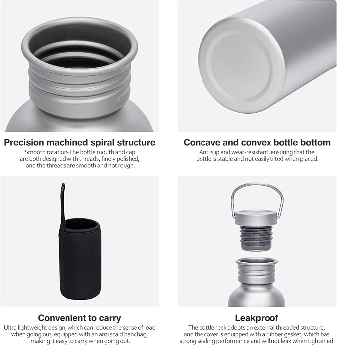 Boundless Voyage Titanium Water Bottle with Lid Wide Mouth Leak-Proof Reusable Sport Drinking Bottle for Camping Hiking Picnic Climbing Running Tea Coffee (750ml)