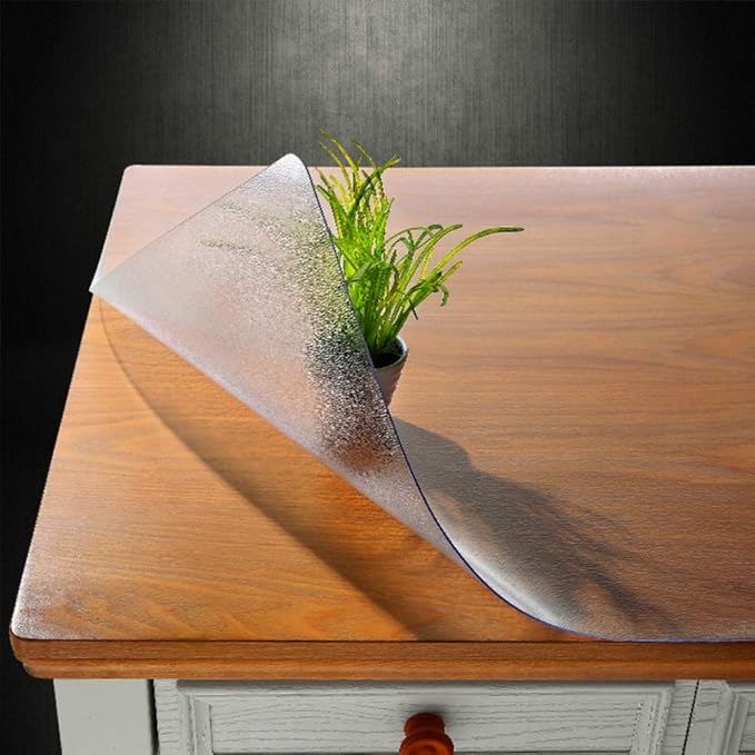 NECAUX Custom 39.4 x 108 Inch Frosted Table Cover Protector - 1.5mm Thick Kitchen Vinyl Transparent Desk Cover Plastic Protective Pad for 9 Foot Dining Room, Conference Table
