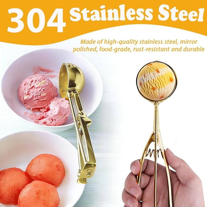 Ice Cream Scoop with Trigger Release, 304 Stainless Steel Cookie Scoops for Baking & Food Prep, Easy to Clean Dishwasher Safe Scooper for Ice Cream, Cookie Dough, Cupcakes, Fruit and Meatballs（M)