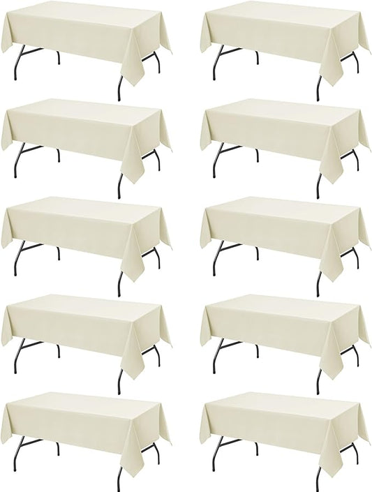 10-Pack Ivory Tablecloths for Rectangle Tables, 60 x 84 Inches, Stain-Resistant Polyester Fabric for 4 Foot Tables - Washable Table Covers for Weddings, Banquets, Birthday Parties, Events