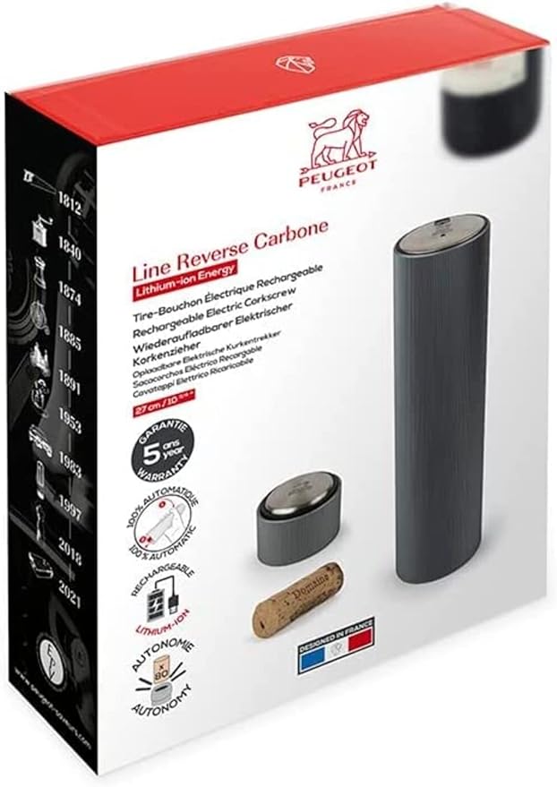 Peugeot Line Reverse Automatic Rechargable Electric Wine Opener/Corkscrew, Light Grey