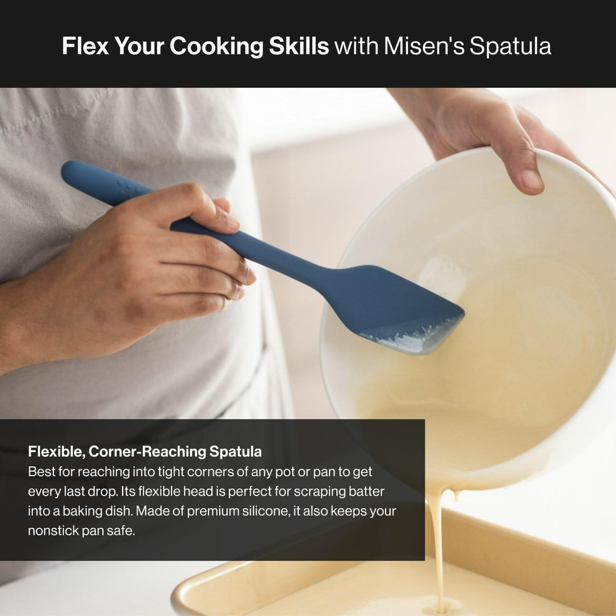 Misen Nonstick-Safe Silicone Spatula - Dishwasher Safe, Heat Resistant - Versatile Professional-Grade Kitchen Tool for Pancakes, Eggs, and Baking - Strong, Flexible, Durable Rubber Utensil - Blue